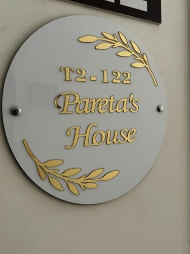 Image of HOMEINDEEDCustomize Name Plate for Flat /Home /Hotel name plate for home entrance round shape Gold 3d emboss30x30 centimetre with screws