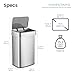 Ninestars 13 Gallon Odor Neutralizing Smart Trash Can, UV + Ozone Dual Purification, Odor Control Motion Sensor Garbage Bin, Universal Power Adapter, ONT-50-81SL Stainless Steel, Silver, Nova Series
