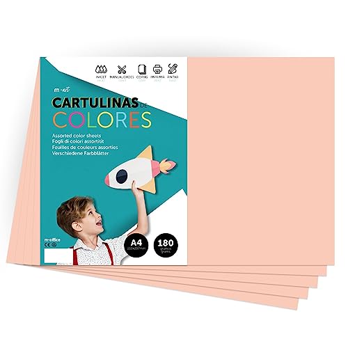 Cartulina de Colores, Cartulina A4 Colores Intensos, Hojas de Colores 180gr para Manualidades, Imprimir tus Documentos y Diseños Creativos, Folios de Colores A4 · m-office (50 hojas, salmón)