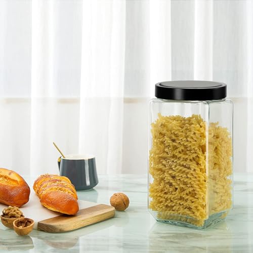 Image of PRAMUKH FASHION Square Shape Glass Jar for Kitchen Masala Storage Ml Set with Airtight Lid Containers Spices Dry Fruits and Pickle Container Pack of (6, Black 1000Ml Cube)