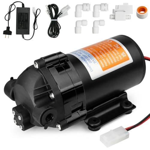 8800 Water Booster Pump Kit Suitable for 200 GPD Home Reverse Osmosis Water Filter System Standard or Manifold Bring a High-Voltage Switch Pressure Adjustable Quick-Connect Fittings Quiet Operation