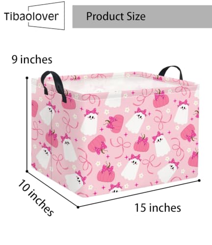Image of Halloween Basket Cute Baskets for Kids Pumpkin Basket Rectangular Storage Bin Organizer Box Room Decor(Pink Bowknot Ghost)