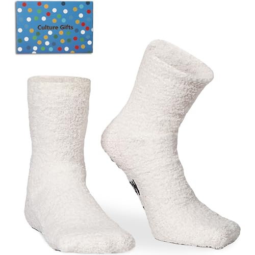 Image of Funny Dog Socks for Men & Women, Novelty Fuzzy Crew Socks with Dog Paws Pattern, Non-Slip Soles