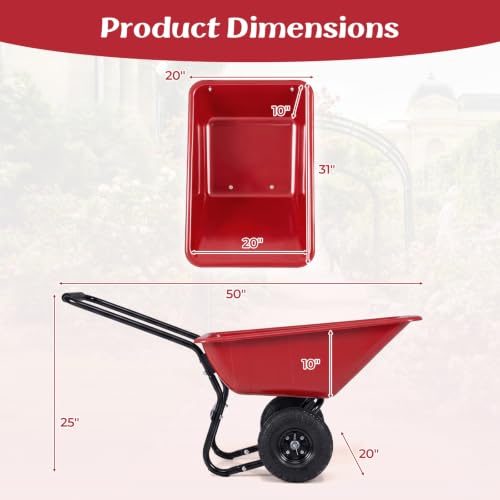 Image of Goplus 2 Wheel Wheelbarrow, 330 LBS Utility Garden Cart (Red)