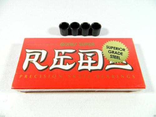 Bones Super Reds Skateboard Bearings + 4pcs Bearing Spacers