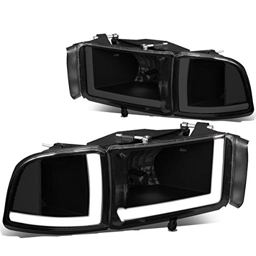 Pair Tinted Housing Clear Corner LED DRL Headlight + Signal Lamps Replacement for Dodge Ram 1500 2500 3500 94-02