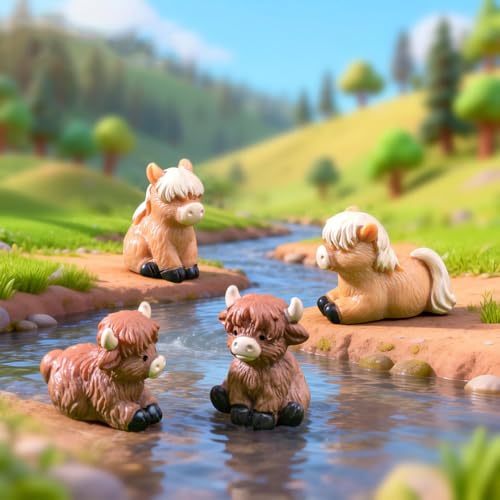 Image of Miniature Cow Family Set of 4 | PVC Animal Figurines for Miniature Garden Decor, Dollhouse Accessories & Unique Gifting