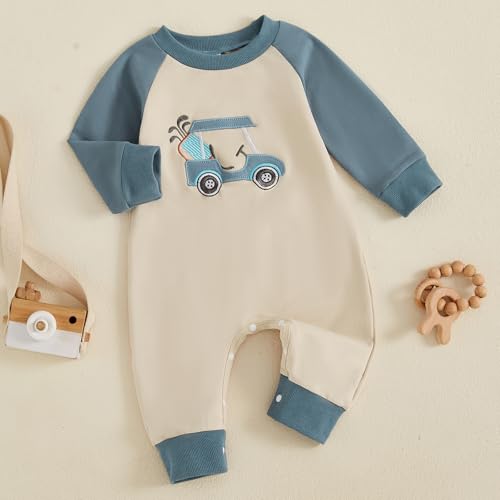 Infant Baby Boy Golf Outfit Crew Neck Embroidery Golf Cart Romper Jumpsuit Patchwork Long Sleeve One Piece Playsuit2