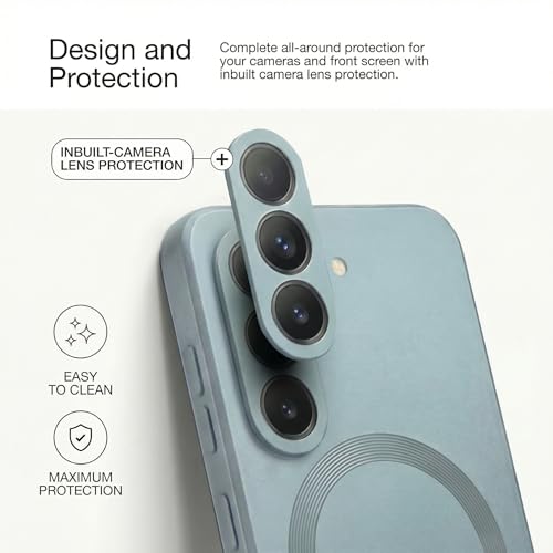 Image of amazon basics Premium Mag-Safe Case for Samsung Galaxy S26 Plus 5G | Shockproof & Anti-Scratch Cover | Soft Silicone with Wireless Charging | Camera Lens Guard - Blue