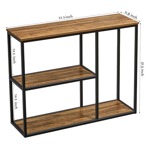Image of WOHOMO Console Table, Modern Sofa Table with 3-Tier Storage Shelves, 12'' Narrow Industrial Entryway Table for Living Room, Corridor, Hallway, 31.5 inch x12''x31.5'' Rustic Walnut
