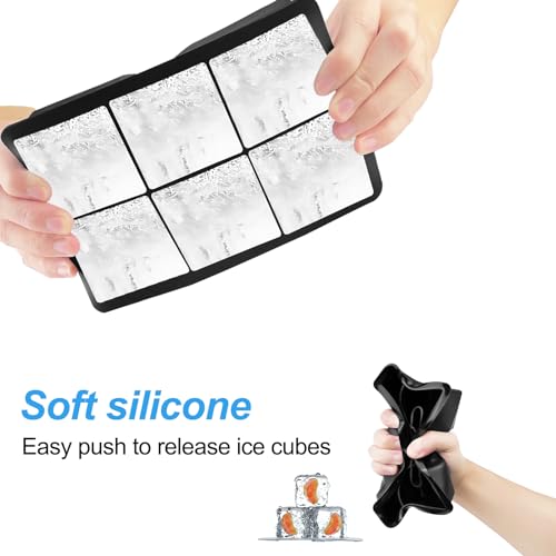 Fousenuk 3 pezzi ghiaccio stampo, cubetti ghiaccio silicone, stampi ghiaccio con coperchio, forme per ghiaccio grandi, per whisky, cocktail e bevande refrigerate (6 scomparti × 2 + 8 scomparti × 1) - immagine 5