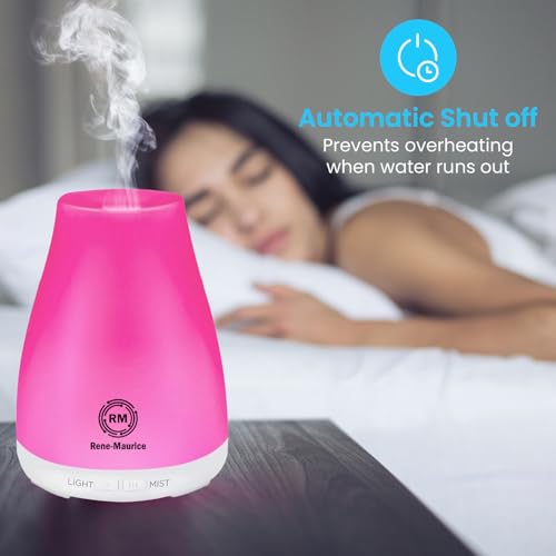 Image of Rene Maurice Ultrasonic Cool Mist Humidifier 200ml for Room Moisture, Baby, Cold & Cough | Aroma Diffuser with Essential Oils, Night Light, Auto Shut-Off, Perfect for Dry Skin & Plants