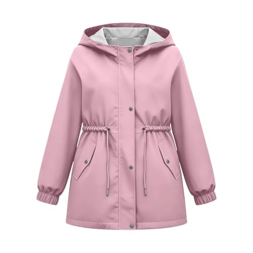 JOFOW Boys Girls Waterproof Rain Jacket Lightweight Windbreaker Hooded Pink - image 3