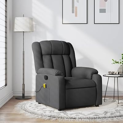 KHNLGFR Manual Reclining Chair with 135 Degree Tilt, Thickly Padded Fabric Recliner with 6 Massage Points, Dark Grey Massage Recliner Chair with Side Pocket and Wood-Metal Frame