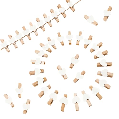 Yuqilin 200 Piezas Molas Roupa Pinzas Ropa Madera Pinzas Ropa, Madera Blanco Corazón para Postales Paredes de Fotos Organización de Escritorio Fiestas de Manualidades y Otras Ocasiones