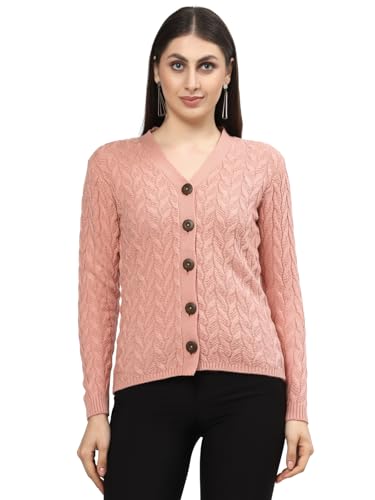 Image of Kalt Women Full Sleeves Cable Button Acrylic V-Neck Sweater