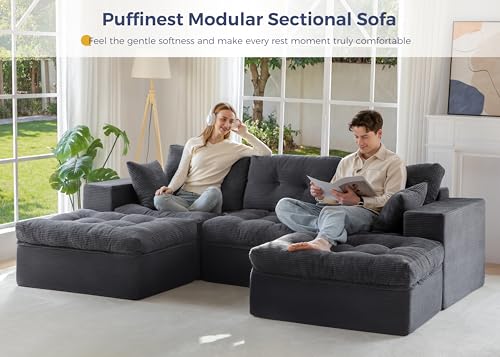 Image of MAXYOYO 104 inch U Shaped Modular Sectional Sofa with 2 Ottomans, Cloud Boneless Couch with Layered Cushion, Flexible Module Combination Sofa for Living Room, No Assembly Required, Dark Grey