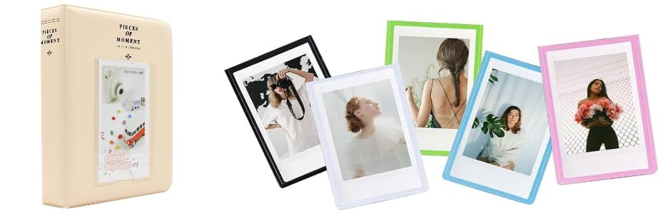 Image of ZENKO 64-Pocket Album + 5 Magnetic Frames fits Fujifilm Instax Film Roll Mini (12, 11, 9, 8, 40, Evo, Liplay), Mini Link Printer, Polaroid Snap Touch, PIC-300, Z2300 Mint Instant Cameras (Beige)