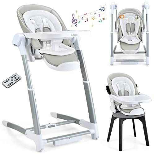 Image of INFANS 3 in 1 Baby High Chair, Electric Baby Swing, Infant Dining Booster Seat with Remote Control One-Hand Removable Tray Double Cushion, Multifunction Highchair for Toddlers