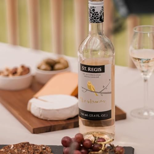 Image of ST. REGIS Non-Alcoholic Chardonnay 25.4 Fl Oz (1 Pack) - Low Calorie and Sugar - Golden Yellow Floral and Fruity Rich Flavor from North of Spain Vineyards -