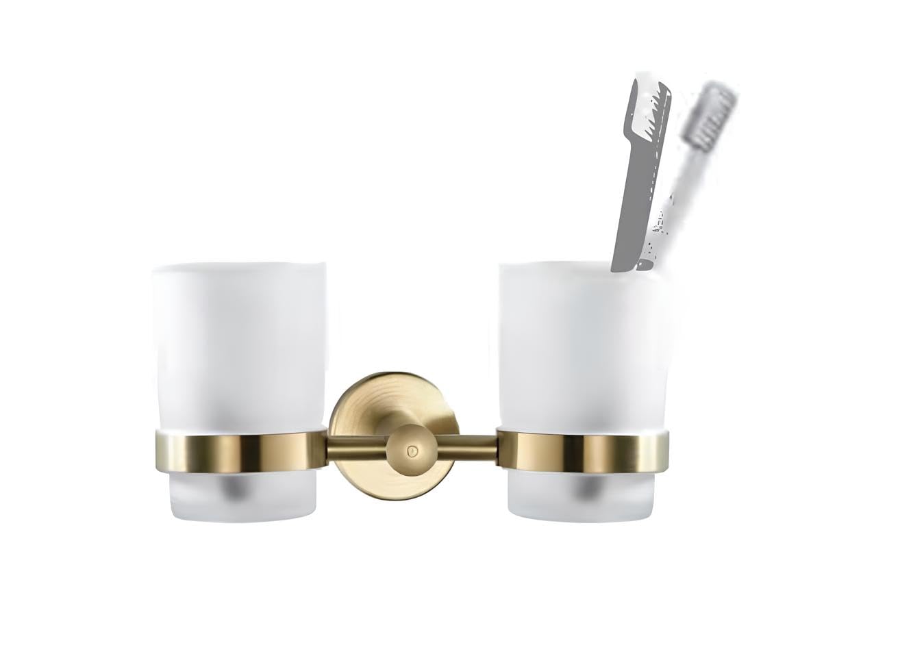 Housler Gold Housler® Brushed Brass Round Bathroom Accessories (Gold) (Round Double Tumbler)
