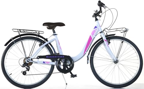  BICI MISURA 26 DONNA AURELIA DINO BIKES DA PASSEGGIO FEMMINILE TELAIO VENERE BICICLETTA CITY CAMBIO 6V MADE IN ITALY ART. 604R (BIANCO ROSA)