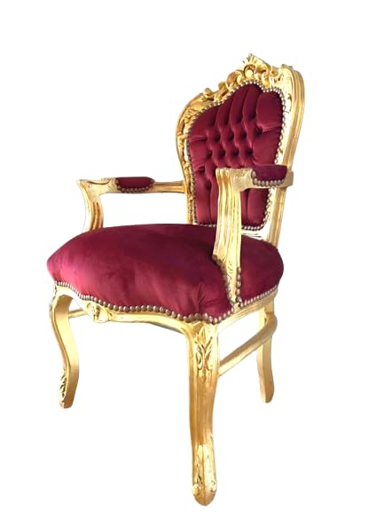 Fauteuil rouge French Louis Style en velours bordeaux Baroque Rococo Antique Reproduction Chaise en finition dorée pour la décoration de la maison ou de la boutique