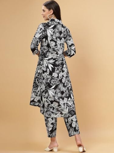 Image of Women's Cotton Kurta with Trousers Set, Floral Print, Regular Fit
