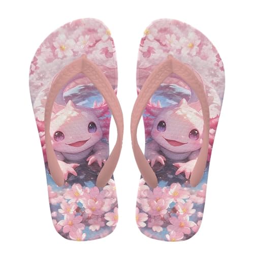 Watdotory Boys' Beach Sandal Kawaii Axolotl Flower Pink Print Trendy Slip-on Flip-Flop Sandals for Swim Pool Size 1