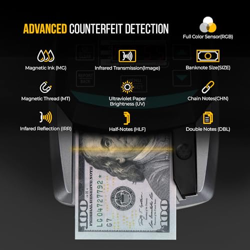 KOLIBRI KCD-2000 Advanced Counterfeit Bill Detector | All-Orientation Counterfeit Detection Bill Counter | Money Counter by Denomination | Detect Fake Bills Fast
