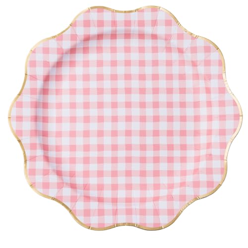 Image of Bonjour Fete Elegant Light Blue Gingham Plates, Pack of 8, 10.75 inch