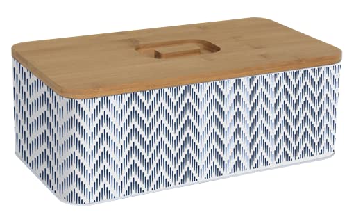 Box and Beyond Boite à Pain en métal - Couvercle en Bambou - Gouttes - 33x18x12cm