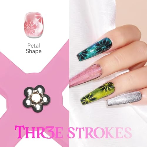 Image of THR3E STROKES 5 in 1 Magnet for Cat Eye Gel Nail Polish, Multifunctional Magnetic Nail Tool, Upgraded Cross Cat Eye Magnet for Nail Designs 3D Cateye Nail Gel Strong Nail Art Magnet Home Salon (PINK)