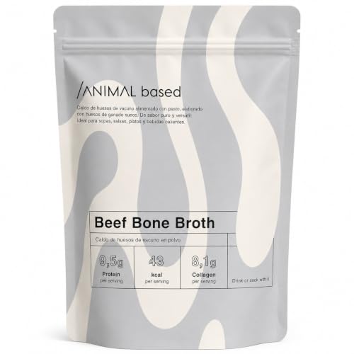 Caldo de Huesos en Polvo [300 g] - Bone Broth de Vacuno de Pasto - 81% Colágeno Tipo 1, 2 y 3-95% Proteína - Disolución Instantánea sin Grumos - 30 Porciones - Sin Aditivos - Envasado en Alemania