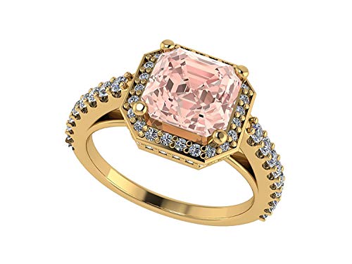 NANA 2ct Swarovski Pure Brilliance Zirconia Asscher Cut Simulated Morganite Halo Engagement Ring Sterling Silver Yellow Gold Plated Size 8
