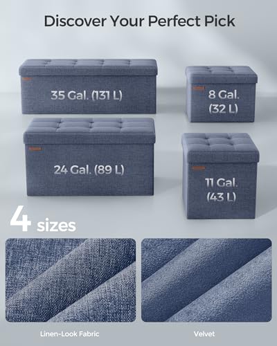 Image of SONGMICS MAZIE Collection - 43 Inches Folding Storage Ottoman Bench, Ottoman Foot Rest, End of Bed Bench, Storage Chest, Load 660 lb, for Living Room, Bedroom, Entryway, Misty Blue ULSF077Q01
