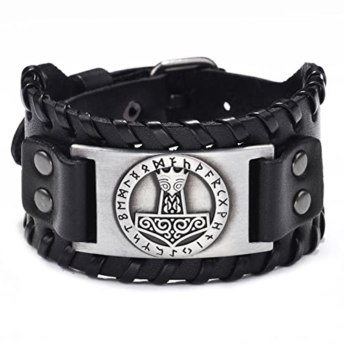 Bijoux cadeau viking pour homme : bracelet de force en cuir et argent