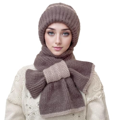 YAUNJI Integrated Ear Protection Windproof Cap Scarf, 2024 New Winter Versatile Knitted Hooded Scarf for Women (US, Numeric, 0, Gray)
