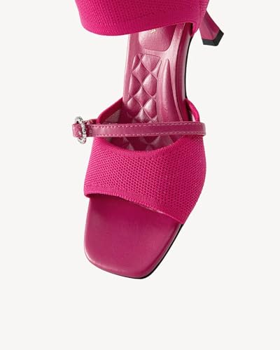 Mousse Fit Women's Square Toe Stiletto Sandals - 2.5 Inch Knit Peep Toe Heels, Stretchy Dressy Sandals for Weddings & Everyday3
