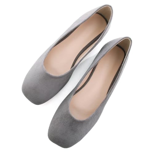 INEELUYI Women's Classic Square Toe Suede Ballet Flat Shoes Comfortable Casual Office Loafers for Women