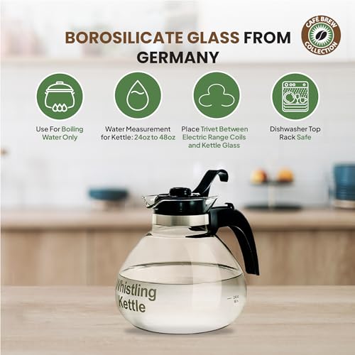 image for CAFÉ BREW COLLECTION Borosilicate Glass Stove Top Whistling Tea Kettl