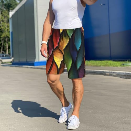 Mens Pajama Pants - Abstract Color Stained Glass Print Cotton Pajama Shorts for Men Shorts Casual, Pj Bottoms Lounge3