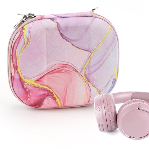 Geekria NOVA On-Ear Headphones Case Compatible with JBL Tune 510BT/500BT/670NC, Live 400BT and More, Replacement Hard Shell Travel Carrying Bag with Cable Storage (Pink Marble)