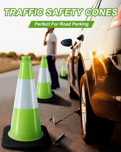Image of BESEA 4 Pack 18 Inch Green Traffic Cones with Wide Stable Base