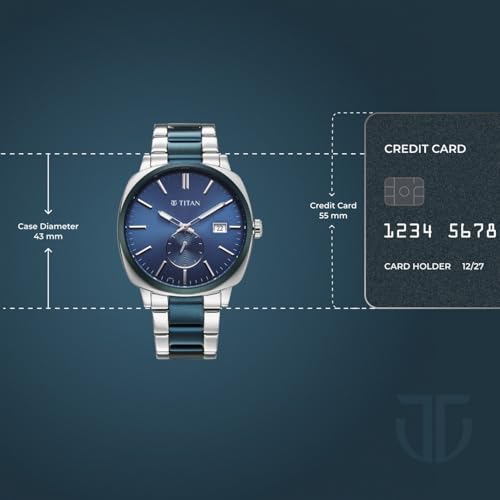 Image of Titan Classique Suave 2.0 Analog with Blue Dial Silver and Blue Stainless Steel Strap Watch for Men - 90189KM01