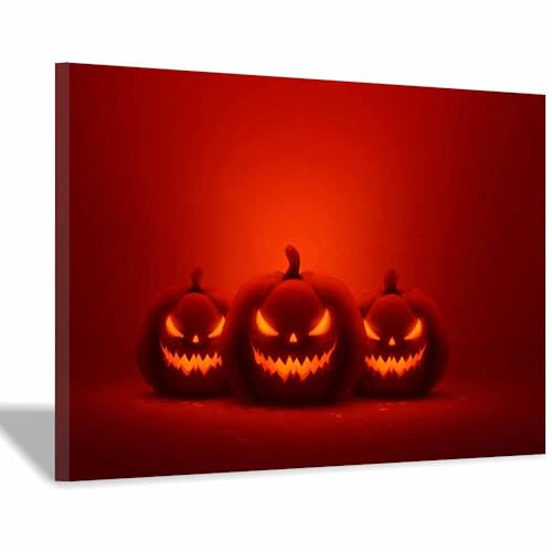 Art mural d'Halloween terrifiant CUDAOO grande affiche de citrouille rouge encadrée