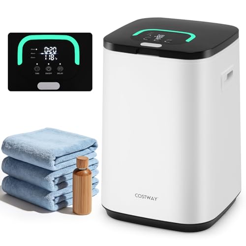 COSTWAY 23L Handtuchwärmer, Towel Warmer mit Anzeigeleuchte & Timer & LED Licht & Automatische Abschaltung, Handtuch wärmegerät elektrisch mit 4 Haken, für Bademäntel, Decken