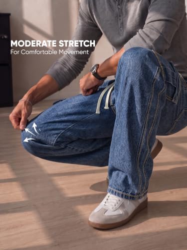 Image of JMIERR Men's Stretch Cargo Jeans Loose Straight | Over 60% Cotton Blend, Stretch Denim, Drawstring Waist, 5-Pocket Design, Loose Straight Fit, Casual Workwear Jeans