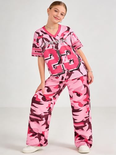 Image of Tween Girls Clothes Short Sleeve Graphic T-Shirt Top + Cargo Pants 2pcs Outfit Set, Size 7-15Years