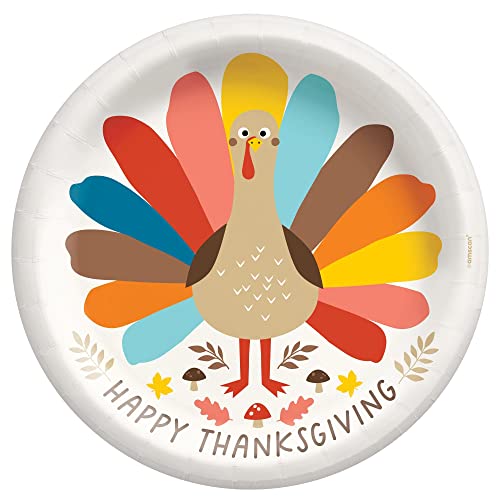 Assiettes rondes Happy Turkey Day amscan de 25,4 cm pour simplifier vos repas de fête